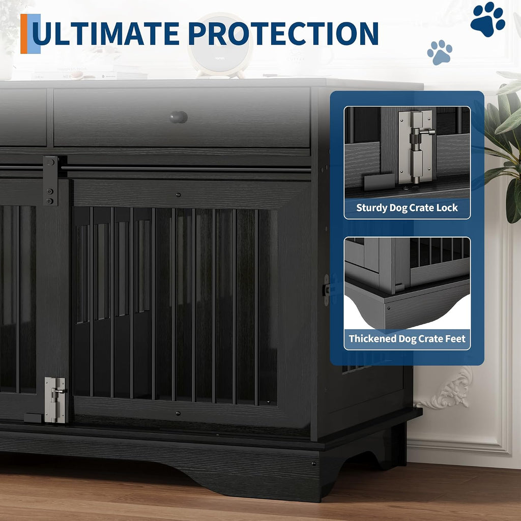 47" Dog Furniture Crate, Large Furniture Style Dog Crate w/ 2 Storage Draws & Removable Divider