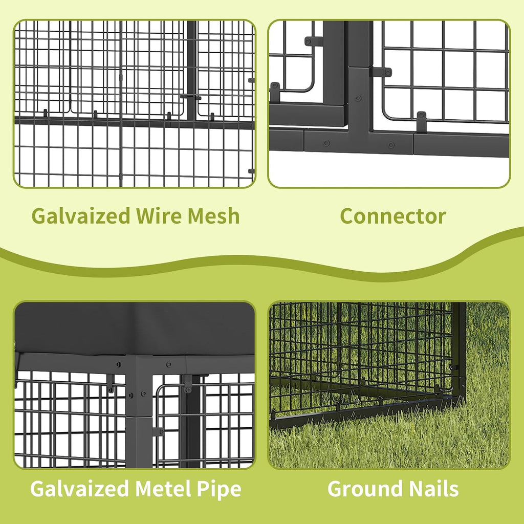 118" x 118" Outdoor Dog Kennel Steel Ideal Dog Fence for Medium/Small Dogs Anti-Rust Coating Cage with Roof All