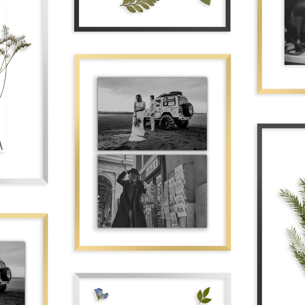 11"x14" Deluxe Brass Gold Aluminum Contemporary Style Floating Picture Frame with Tempered Glass