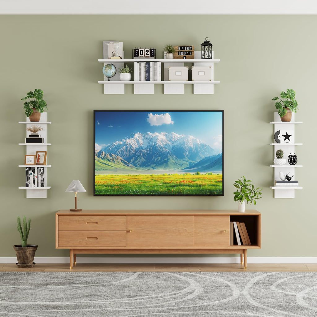 8 Tier Wall Shelf Unit, 63 Inch Floating Storage, 12 Inch Wide, White