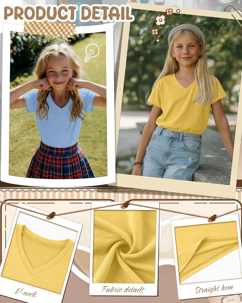 4 Pack Girls V Neck T Shirts Kids Tops