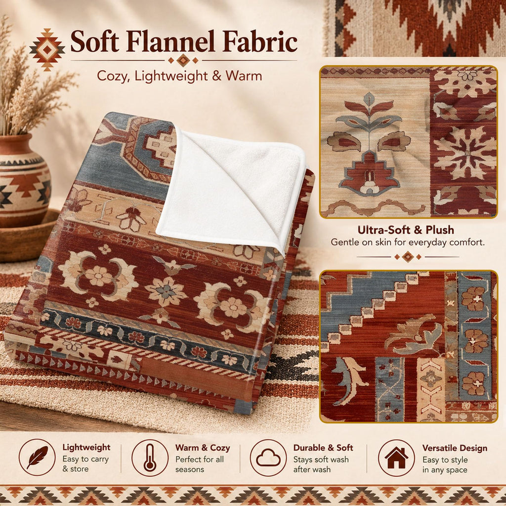 Boho Aztec Throw Blanket 60"x 80", Western Indian Native American Blanket Southwestern Decor, Brown Soft Cozy