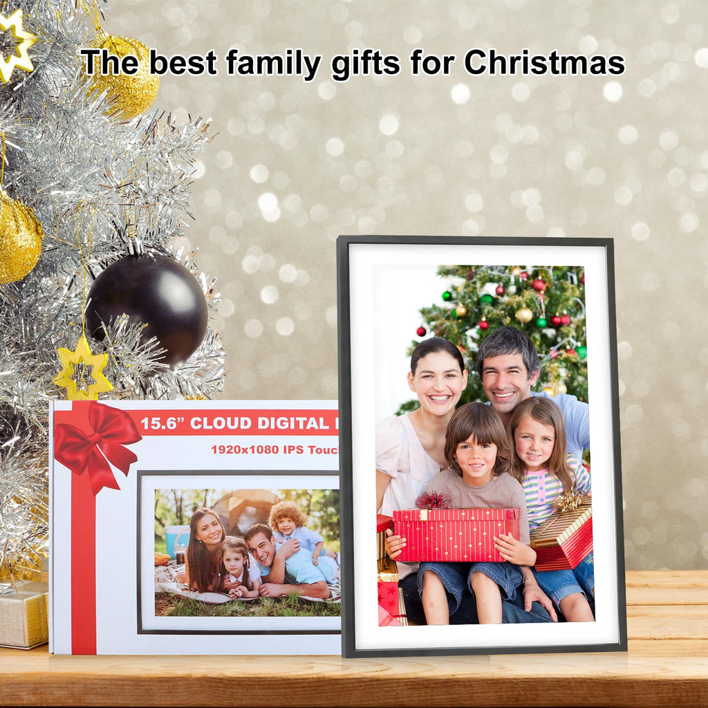 Frameo Digital Picture Frame WiFi 15.6 Inch Large Digital Photo Frame, 32GB, 1920 * 1080 IPS HD Touch Screen