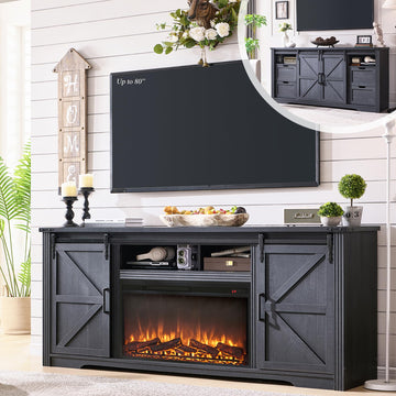 Farmhouse for 80 Inch TV, w/Drawer & Sliding Barn Door