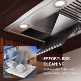 60 Inch Stainless Steel Range Hood Insert 1260 CFM 4 Speed LED Lights Dishwasher-Safe Baffle Filters, Ducted