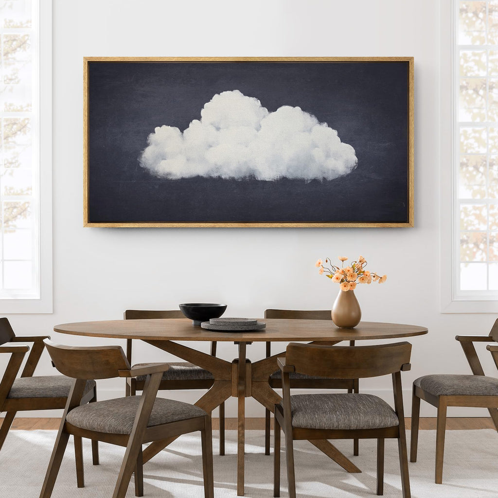 Extra Large Framed Canvas Print Wall Art Solitary Cloud Minimalist Sky Illustrations Modern Art Calm Warm - 60"x30"