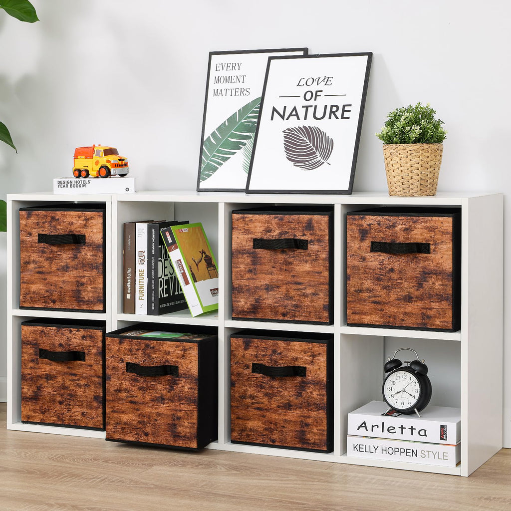 Fabric Storage Cubes, 6 Pack Foldable Storage Bins with Handle, 11 Inch Box for Shelves, Closet, Organizer, Rustic