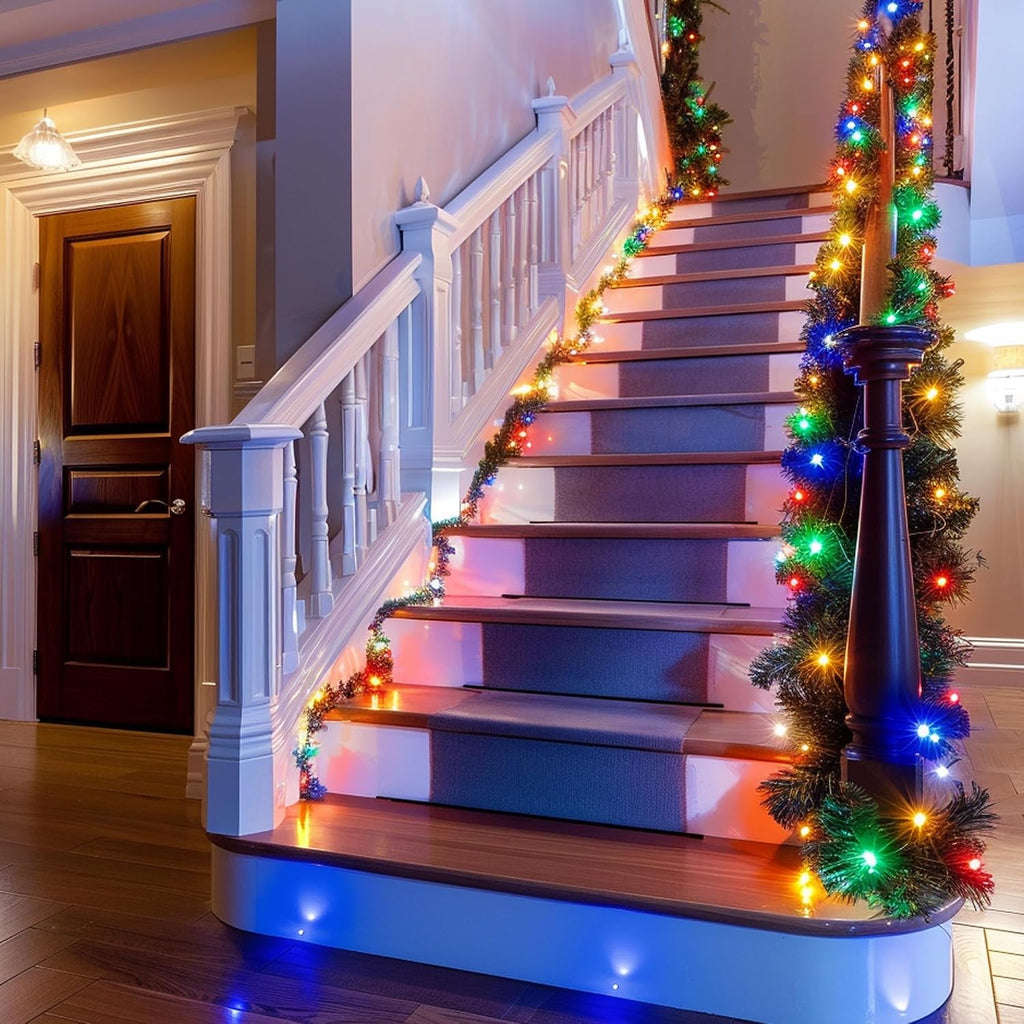 30 FT Pre-Lit Christmas Garland Decorations, 100 LED Lighted Artificial Pine Garlands with 8 Modes, Green Garland