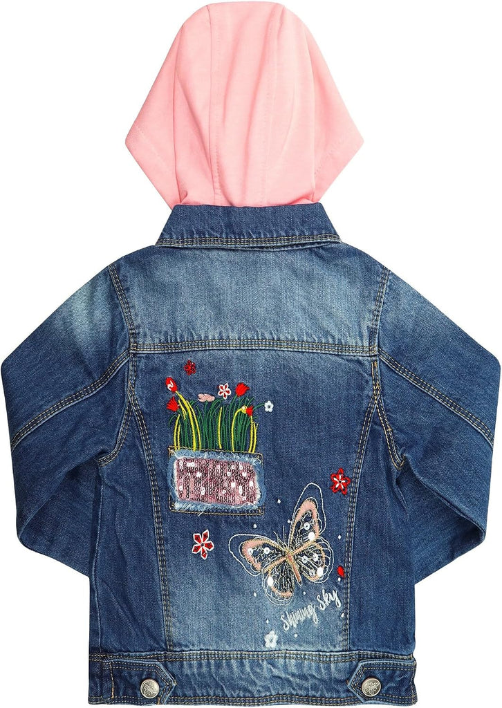 Big Girls Spring Autumn Denim Coats,Butterfly Blue Hooded Outerwear Kids Jackets