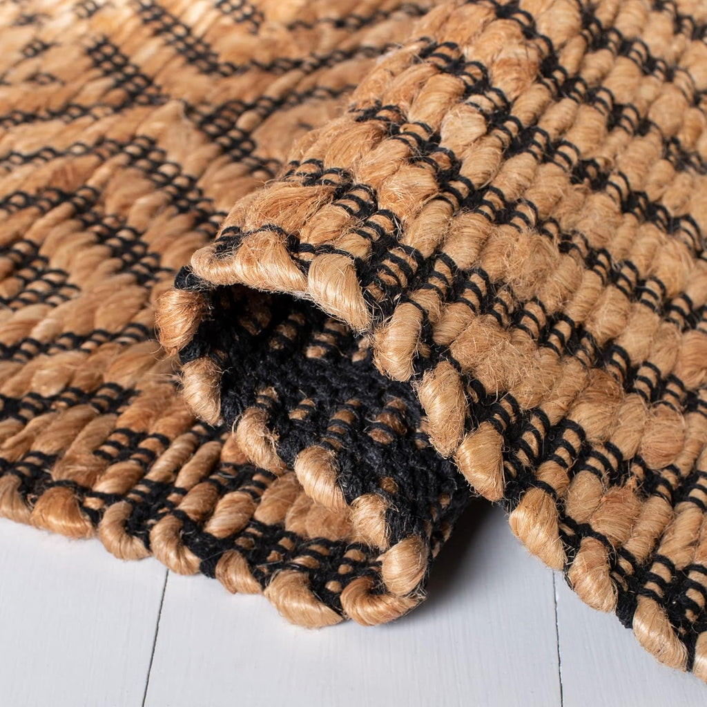 Kilim Collection Area Rug, Natural & Black, Handmade Boho Jute, Ideal for High Traffic Areas (KLM456A)