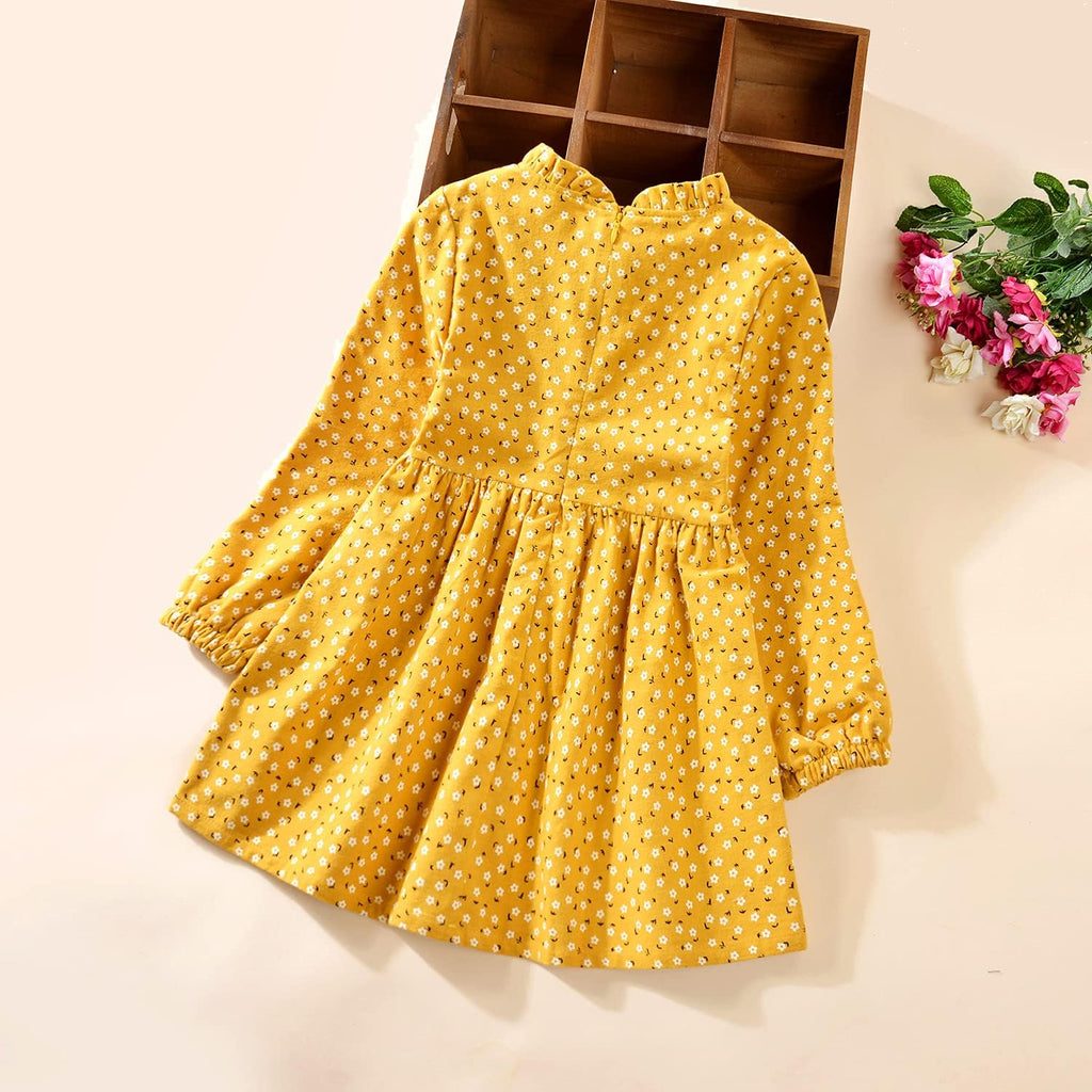 Toddler Girls Cotton Dress Floral Dress for Little Girls midi Dress Fall Winter Dress