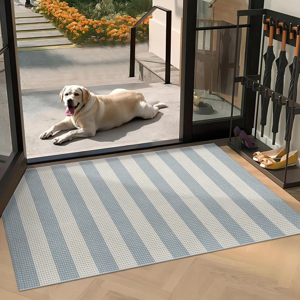 Coastal Outdoor Patio Rug Washable Striped Front Porch Mat
