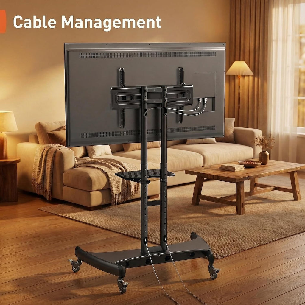 Rolling TV Stand for 32-84 Inch TV, Mobile TV Cart up to 100lbs, Adjustable Height Outdoor TV Cart with Heavy-Duty