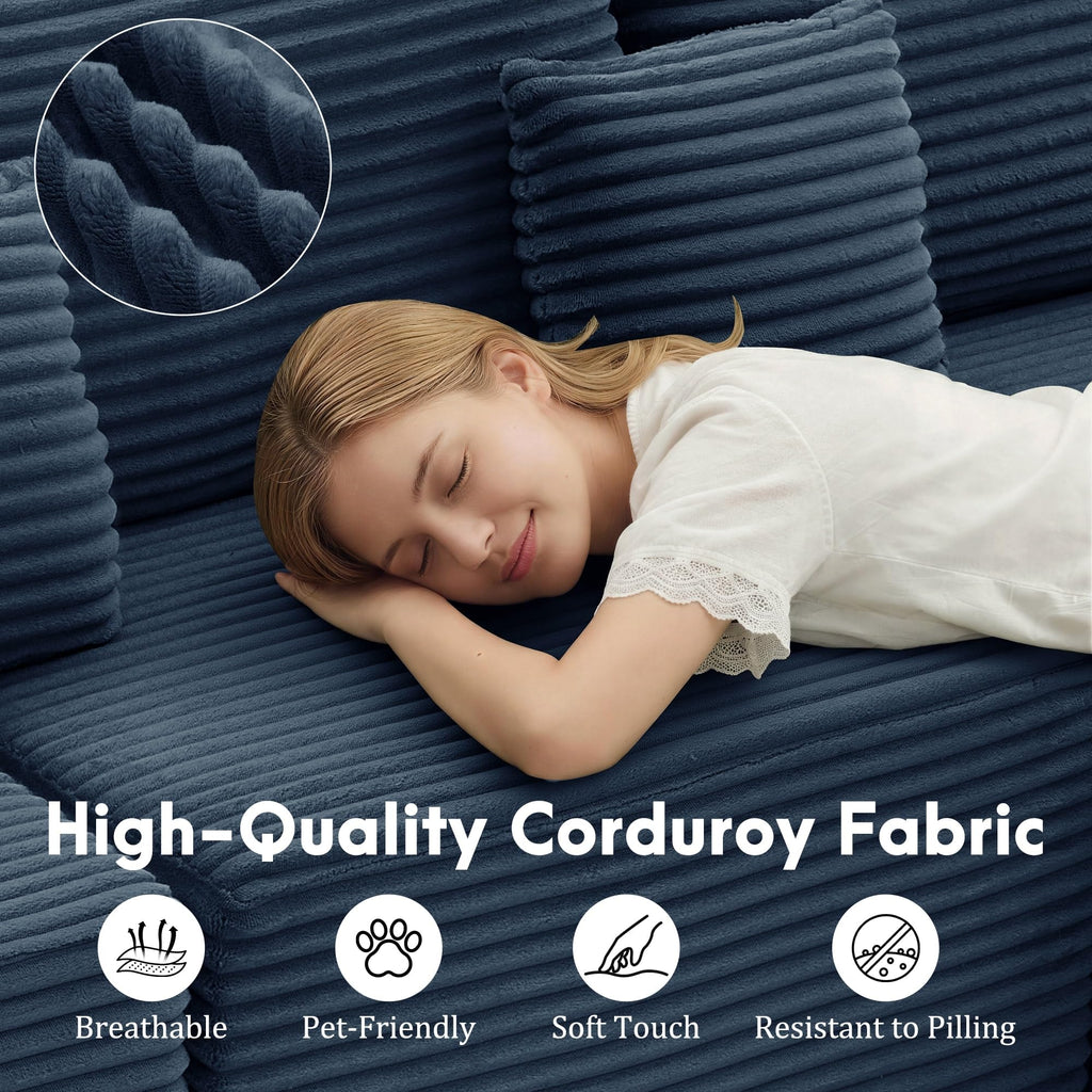 110" L-Shaped Modular Sectional Sofa with Chaise, Fluffy Corduroy Cloud Sectional Couch with Deep Seat & Side