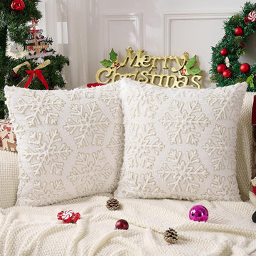 Christmas Throw Pillow Covers, 18 x 18 Inch, Snowflakes - Set of 2