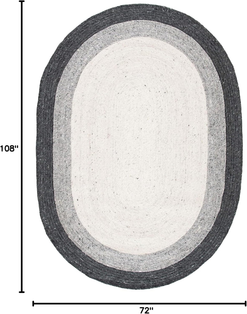 Braided Wool Oval Rug 6'x9', Farmhouse Grey & Ivory BRD903A