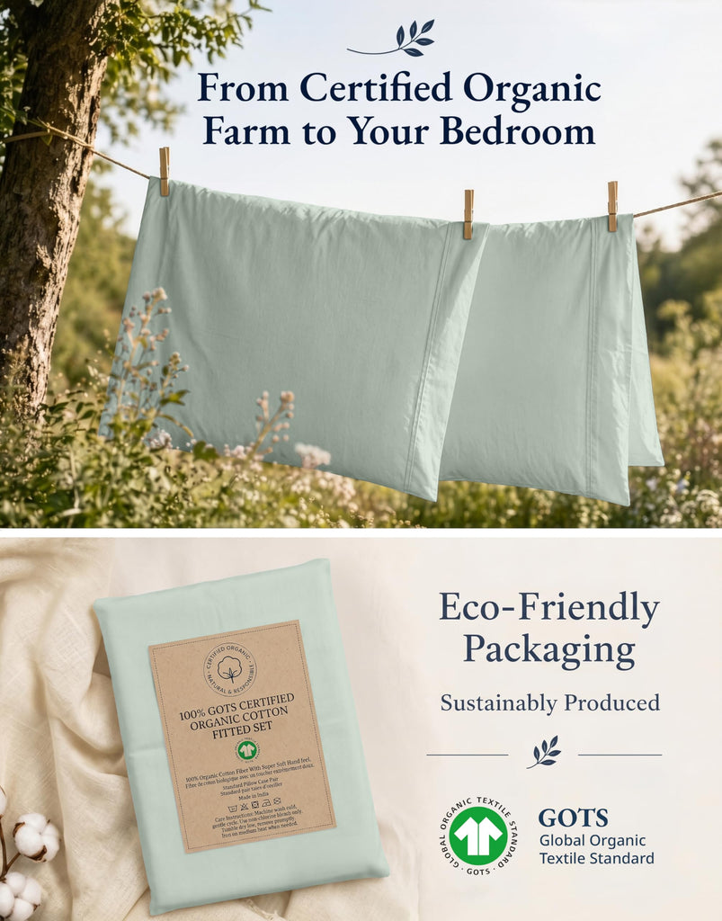 100% Organic Cotton Queen Fitted Sheet & Pillowcase - Cool Blue