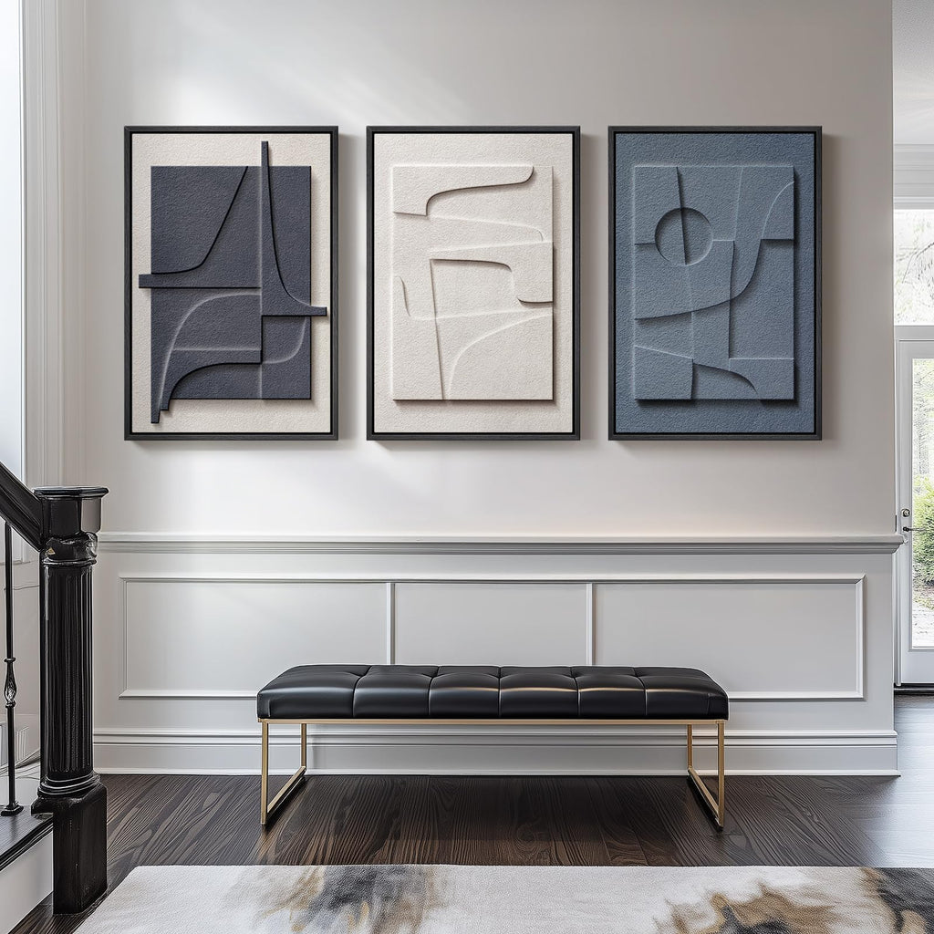 Large Framed Blue Abstract Wall Art, Modern 3D Artwork