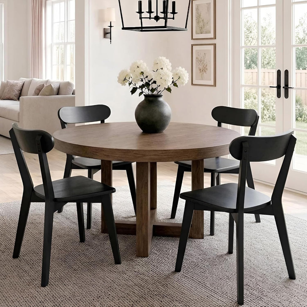 Farmhouse Solid Wood Dining Chairs Set of 4, Mid Century Modern Armless Kitchen & Dining Room Chairs with Curved Back