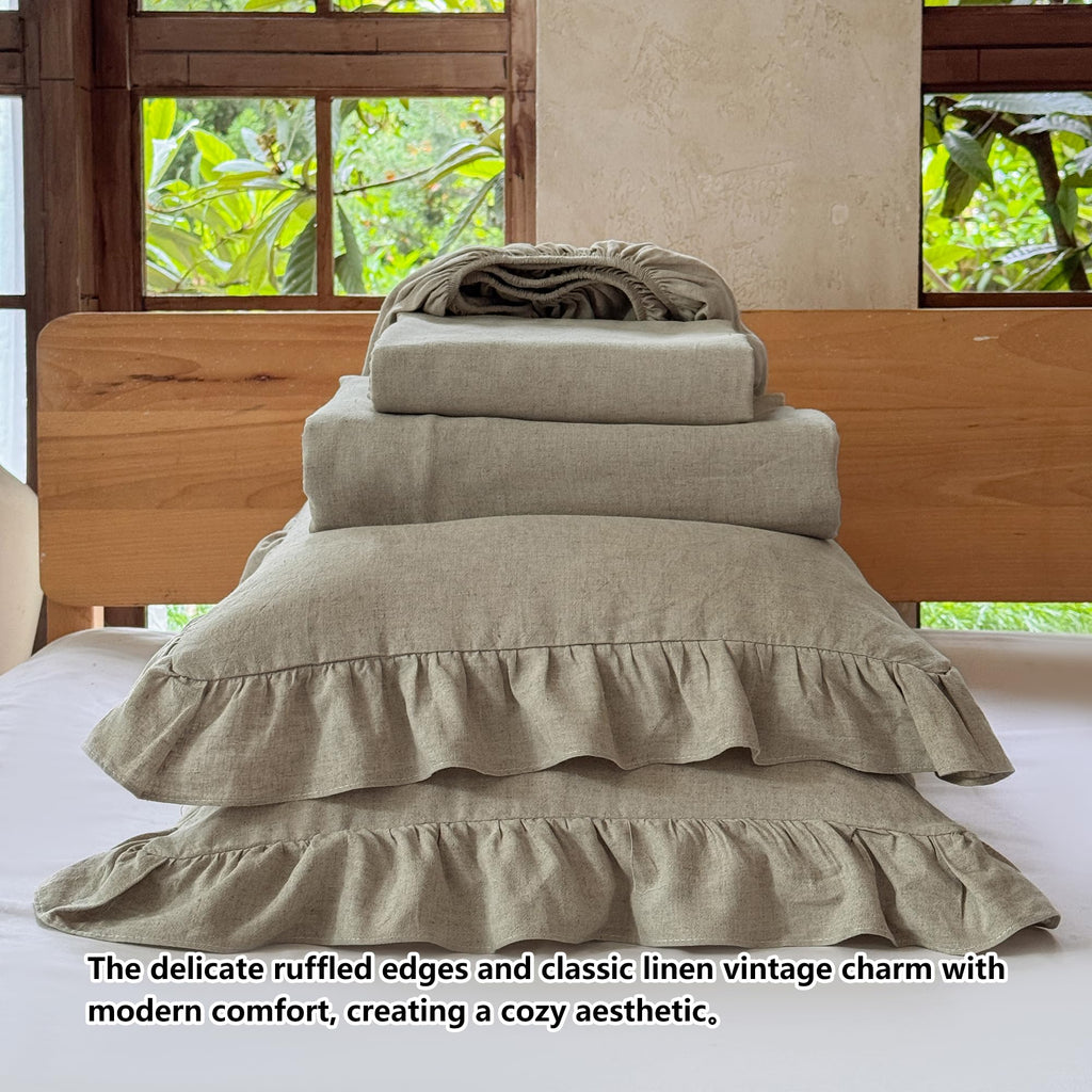 100% French Linen Ruffled Sheets, Linen