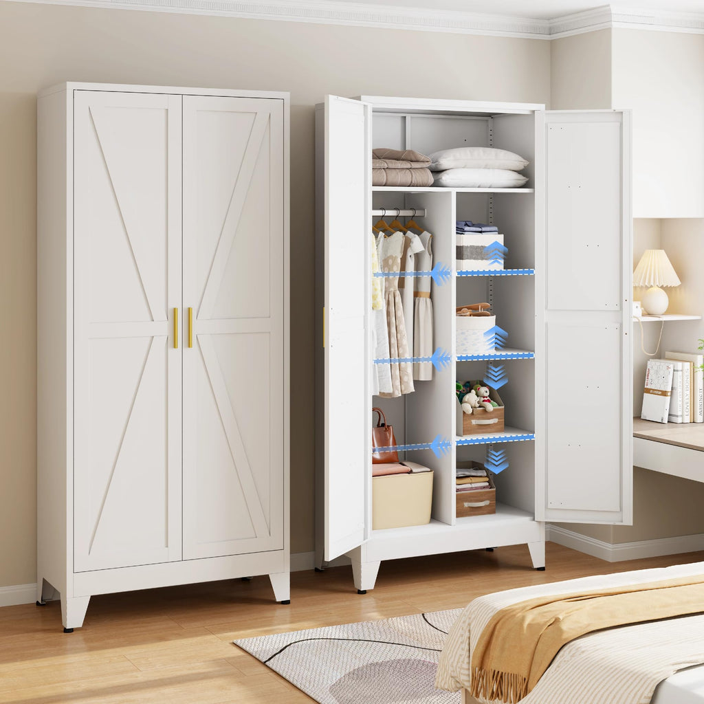 Wardrobe Closet with Doors, Armoire Wardrobe Closet with 4 Shelves