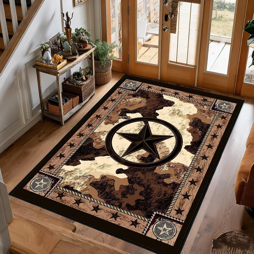 Western Rugs Rustic Area Rug Area Carpets,Texas Star,Brown