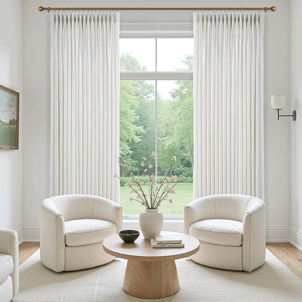 60 Inch Extra Wide Pinch Pleated Linen Curtains 120 Inch Length Bedroom Natural Cream Beige Privacy Drapes Light