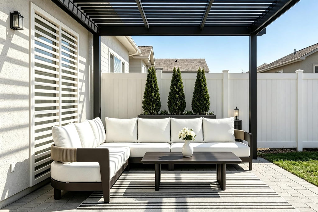 Patio Furniture Set 7 Pieces Loveseat Sofa L-Shaped with Table | Deep Seat and 7.87" High-Resilience Foam Cushion