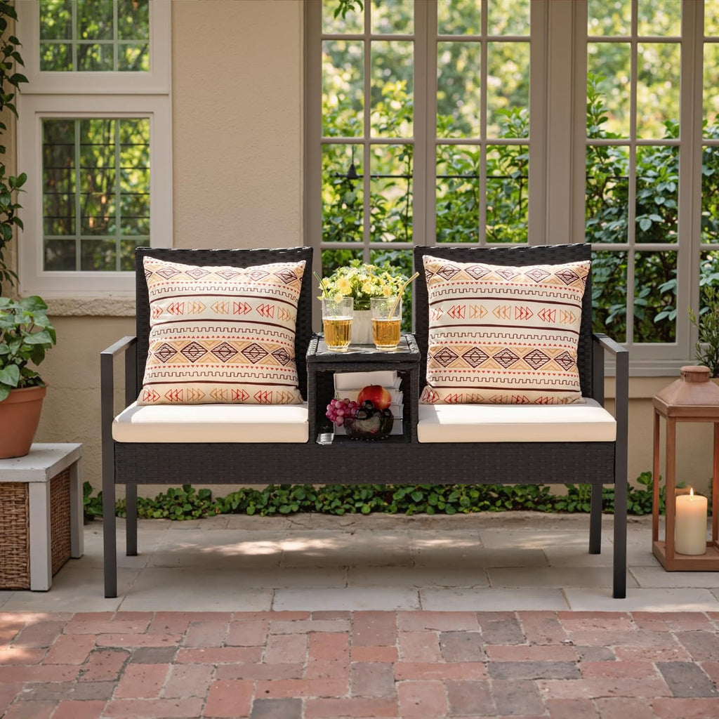 Greesum Patio Conversation Set Outdoor Wicker Furniture Sets with Soft Cushions and Built-in Coffee Table for Lawn