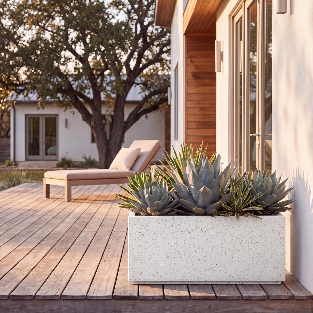 Milan Modern Outdoor/Indoor Rectangular Trough Planter - 43" x 15" x 19" H - Lightweight Weather Resistant Stone-Look