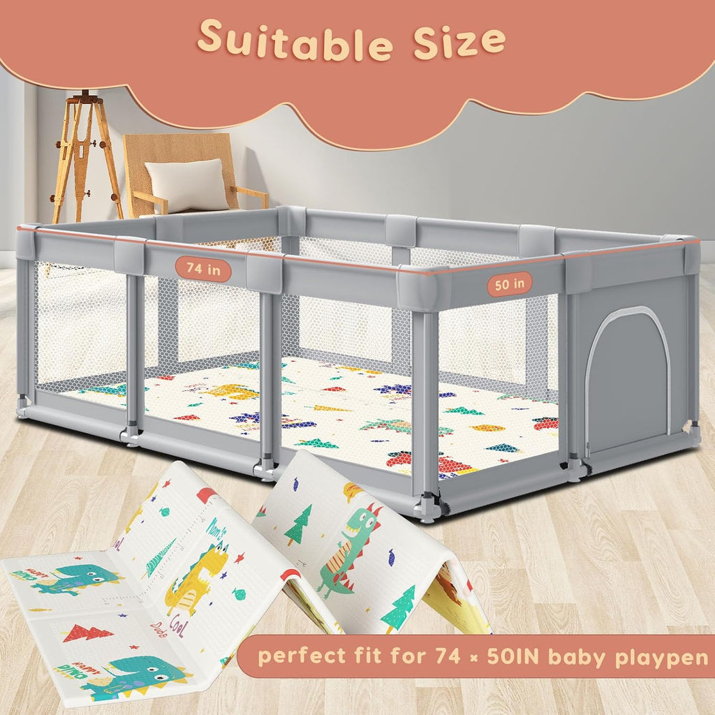 74" × 50" Baby Play Mat for Floor, Baby Playmat for Playpen, Thick Ultra Soft Playpen Mat for Playing or Crawling