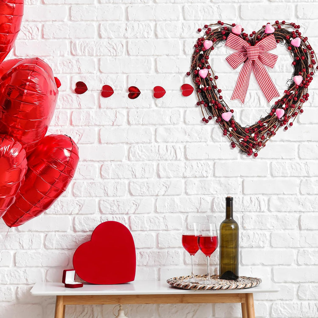 Valentines Day Wreath, Heart Shaped Wreath for Front Door, Galentines Decorations Home, Valentine's Day Wedding
