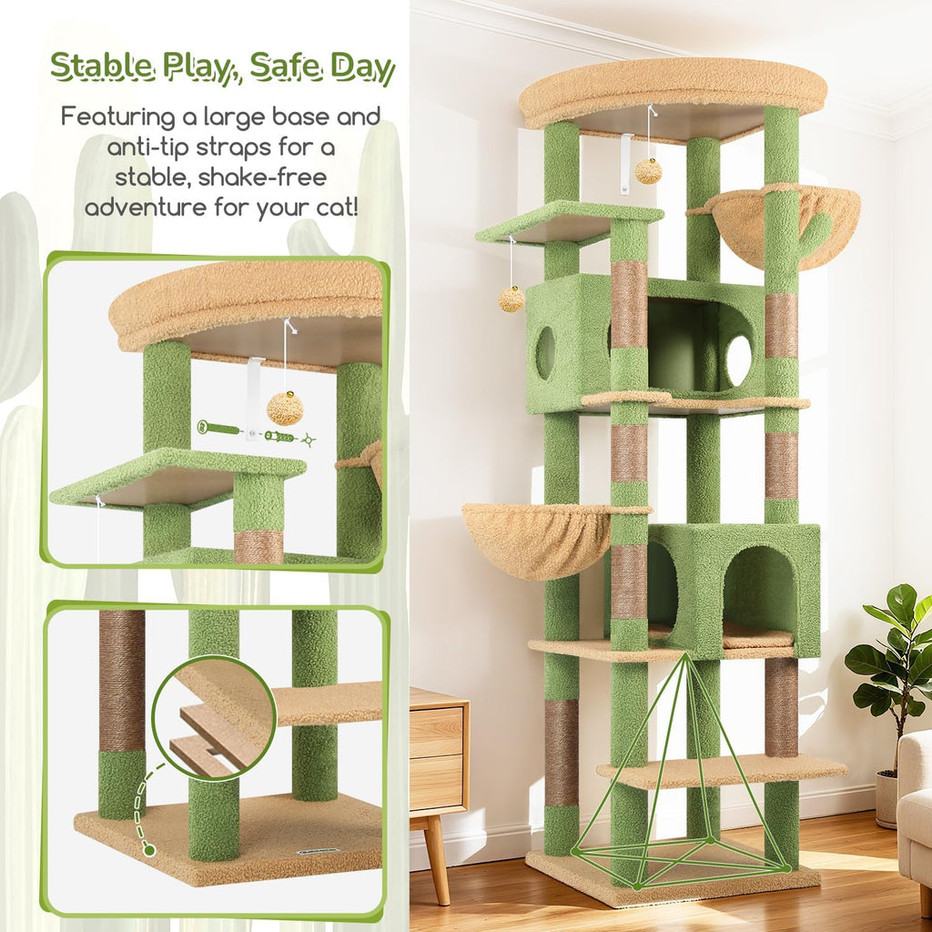 74in Cactus Heavy Duty Cat Tree Tower for Indoor Large Cats