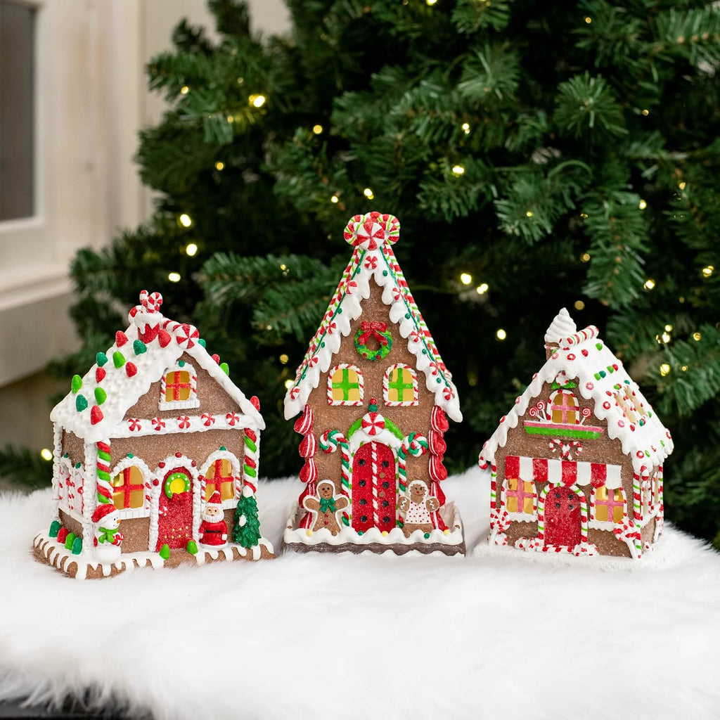 Feldstein Red Gingerbread Village Porcelain Tea Light, 8