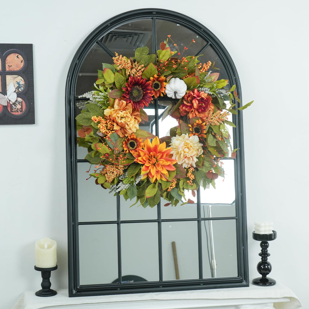 24 Inch Fall Wreaths for Front Door, Farmhouse Autumn Harvest Wreath