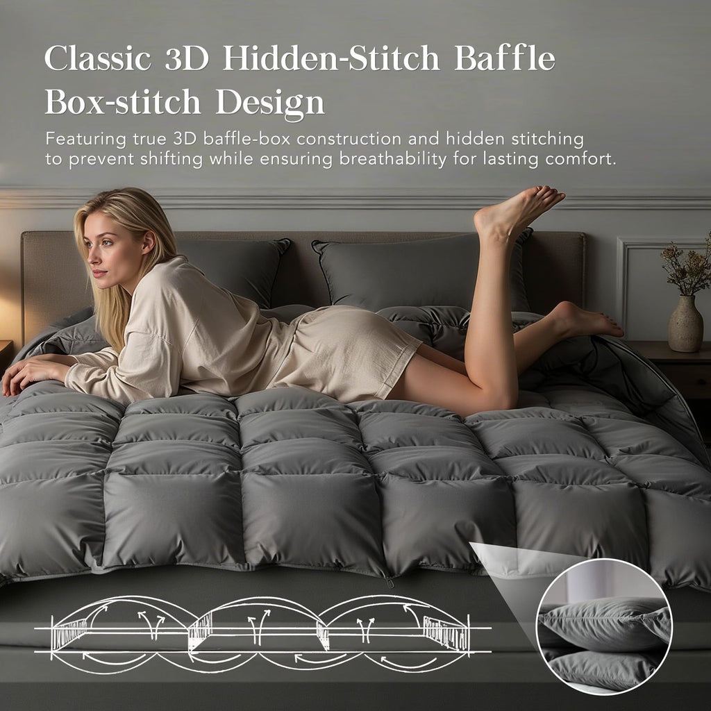 Down Fiber Comforter Twin Size, Premium Ultra-Soft Breathable Comforter High Fill Power Grey Duvet Insert, All Season