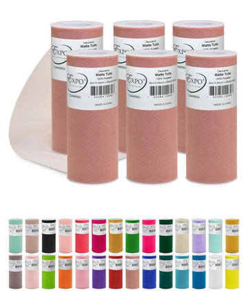 Decorative Matte Tulle, Roll/Spool of 6 Inch x 25 Yards (Pack of 6), Polyester-Made Tulle Fabric, Matte Finish