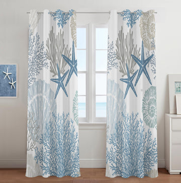 Coastal Window Curtains Grommet Drapes Nautical Beach Themed Thermal Insulating 50% Light Blocking Privacy Curtain 2