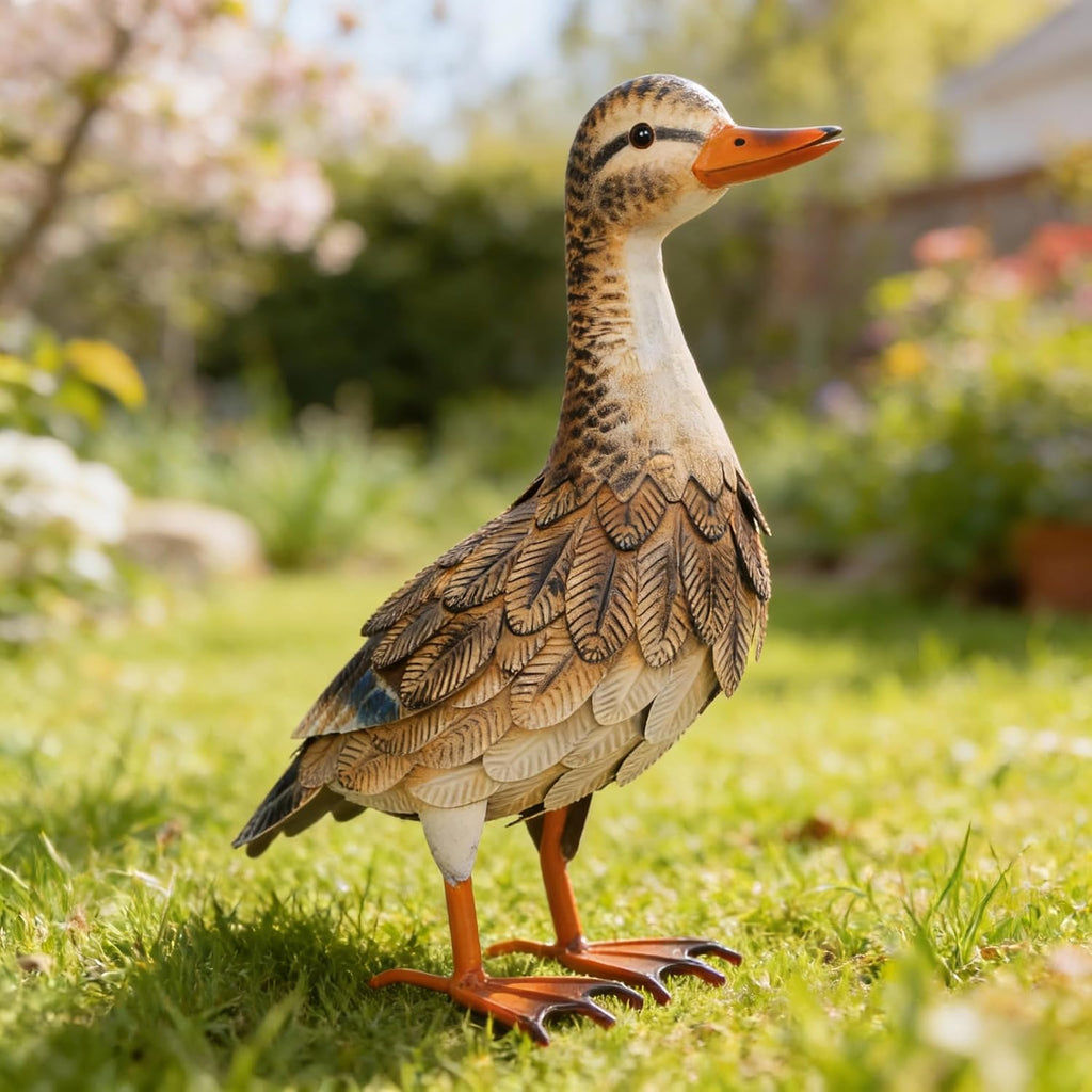 Garden Statue Metal Duck Life-Size Mallard Indoor Outdoor Decor Handmade Iron