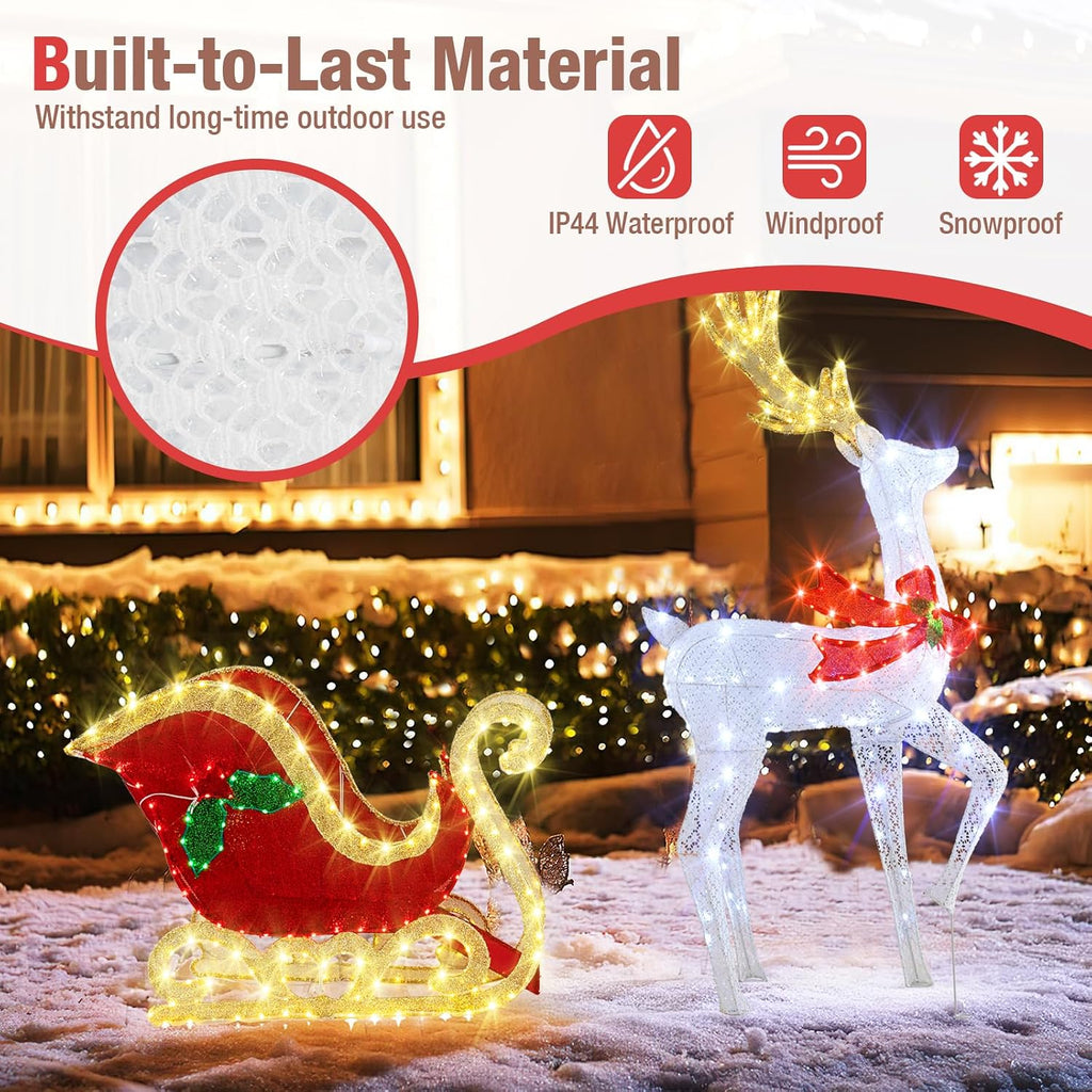 5.4 FT Christmas Lighted Reindeer & Santa's Sleigh Set Decorations