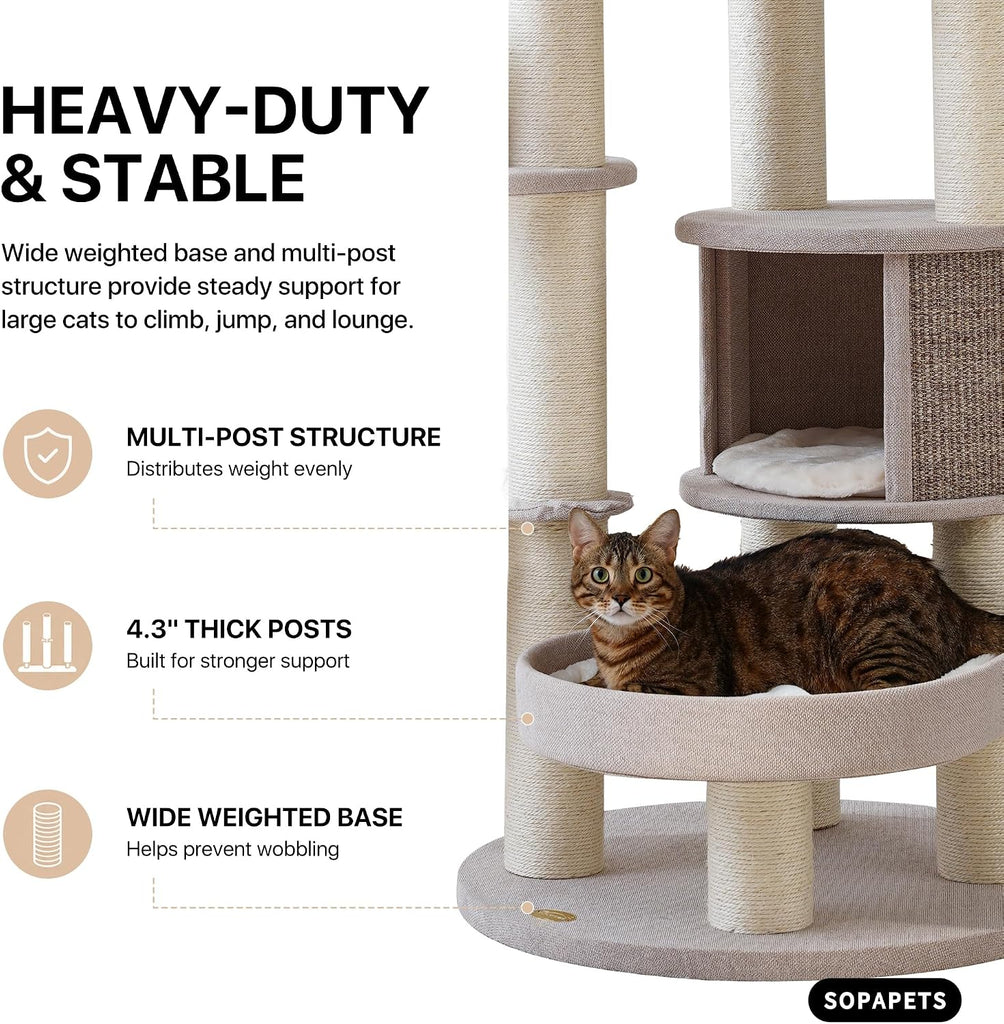 Cat Tree for Large Cats, Extra Large Cat Tower, Beige