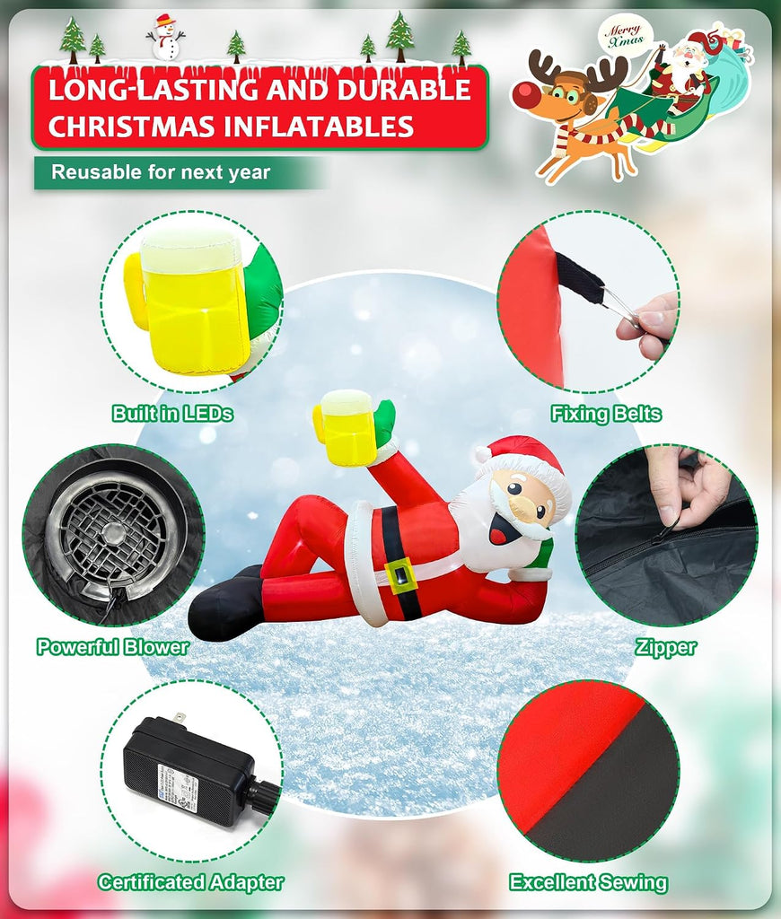 12FT Christmas Inflatable Outdoor Decoration, Christmas Blow Ups Yard Decorations Giant Inflatable Santa Claus Lying