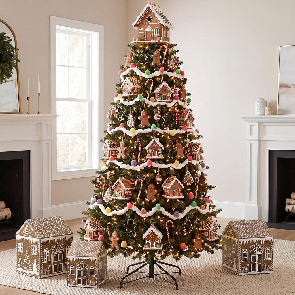 3 Set Gingerbread House Lighted Gift Boxes for Christmas Gingerbread Village Boxes with 3 LED Lights Light Up Present