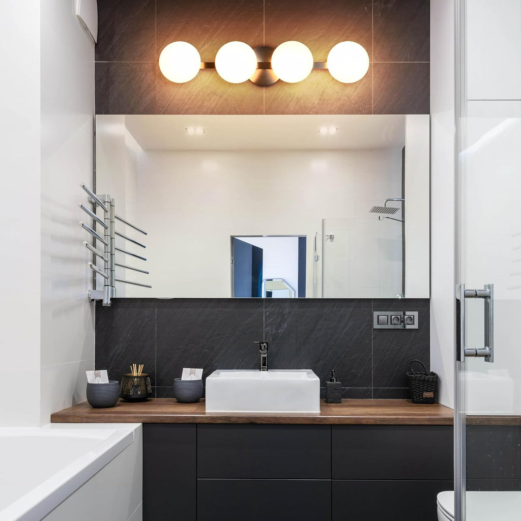 Bathroom Vanity Light Fixtures, Modern 4 Lights Globe Wall Sconce Lighting Brushed Nickel, Porch Wall Mount Light