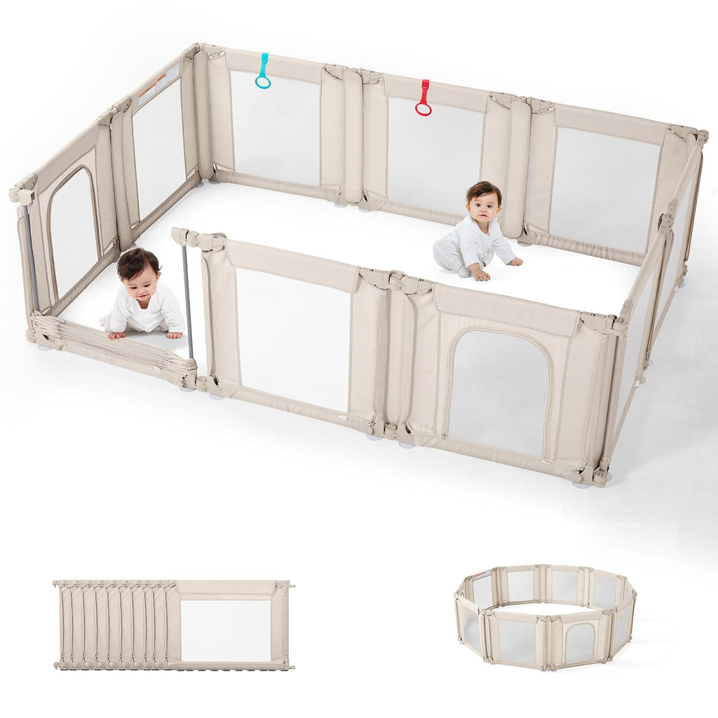 Dotey Adjustable Baby Playpen with Adult Door, Foldable Large Playpen for Babies and Toddlers, Breathable Mesh Indoor