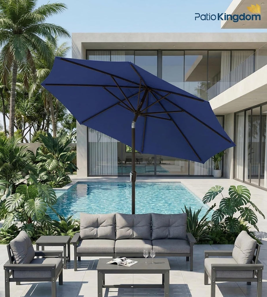PatioKingdom 9FT Patio Outdoor Umbrella-UPF 50+ Sun Shade with Wind Vent, Push-Button Tilt & Smooth Crank Lift