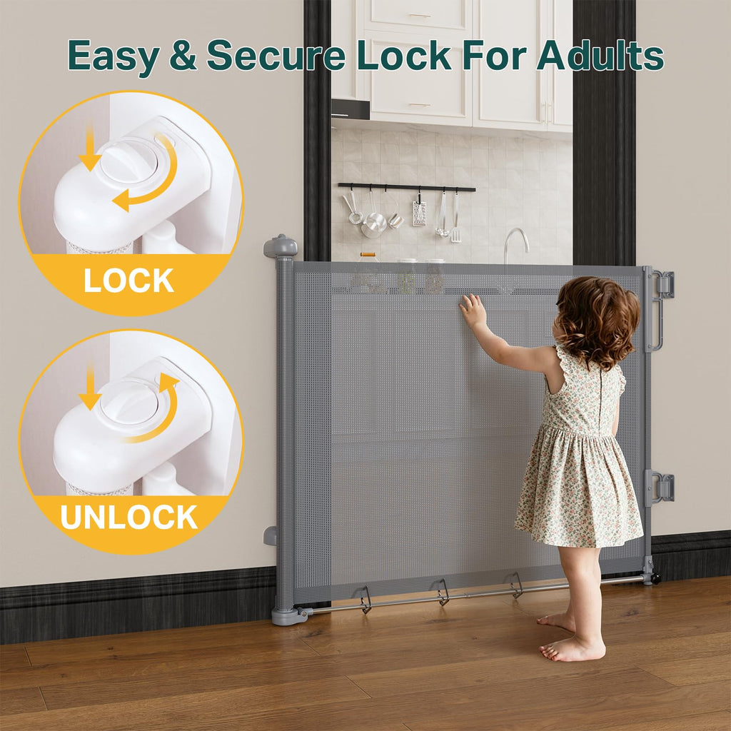 37-55" Retractable Baby Gates for Stairs & Doorways, Gray