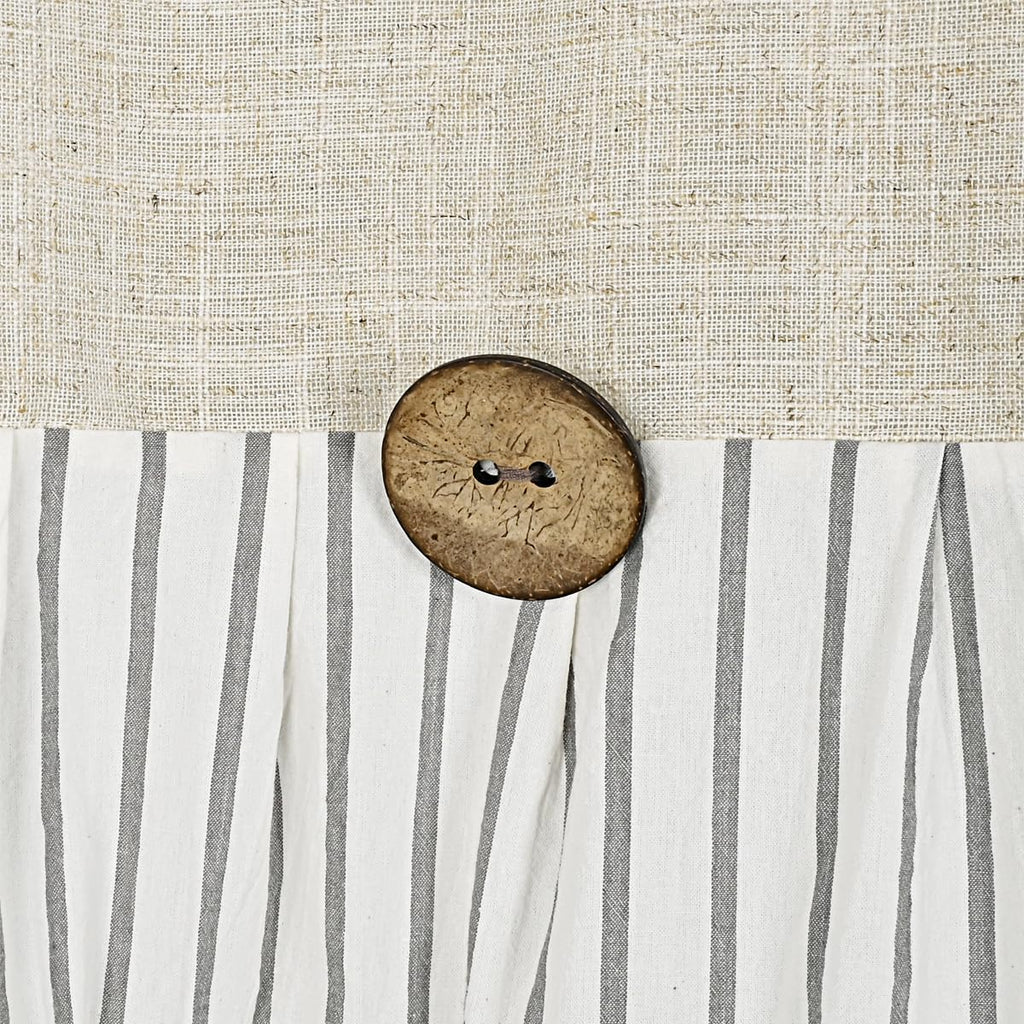 Ides Farmhouse, Beige and Gray Stripe, Button Curtain, Linen and Cotton Woven Fabric, Rustic Charm Country Chic