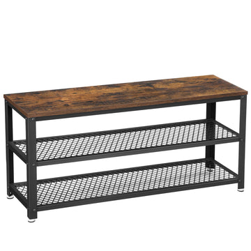 3-Tier Shoe Rack, Storage Bench with Metal Mesh Shelves and Seat
