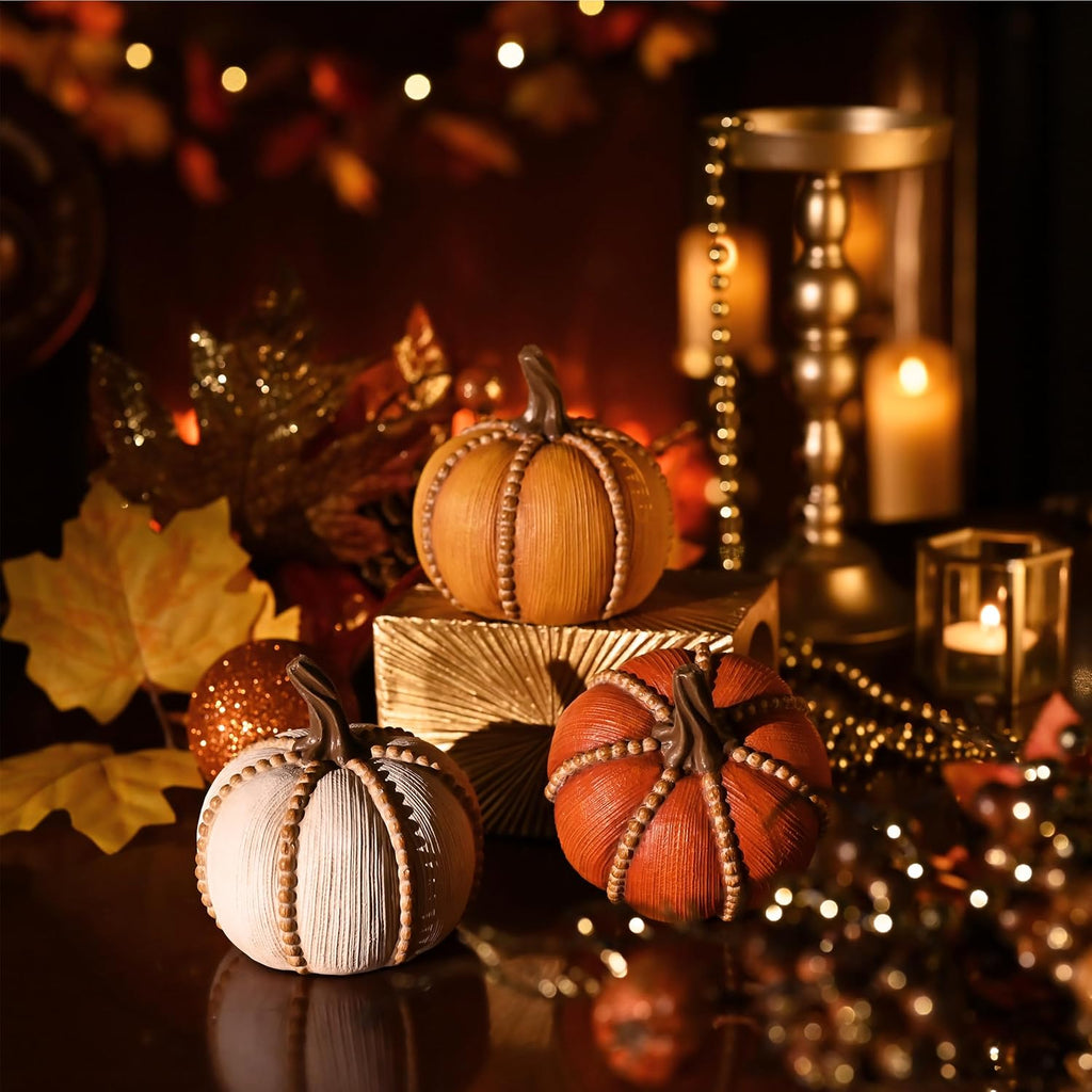 Fall Decorations Resin Fall Pumpkin Decor Indoor, Decorative Pumpkins Table Centerpieces Autumn - Set of 3